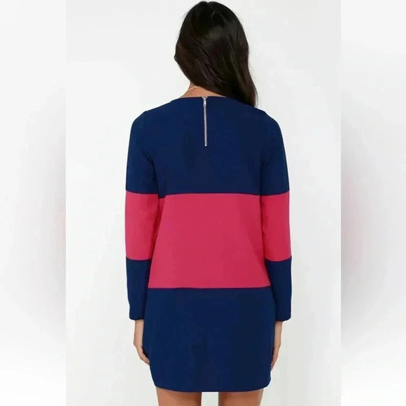 BB Dakota Dirk Long Sleeve Color Block Shift Dress Plus Size 1X Navy & Red Berry - Picture 4 of 9